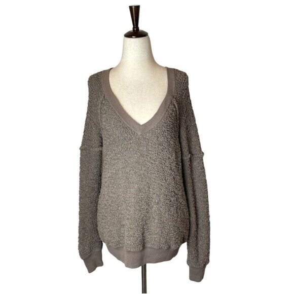 Sanctuary Brown Popcorn Knit V Neck Drop Shoulder Pullover Sweater Top Size L - Picture 1 of 8